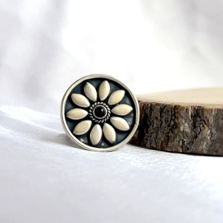 925 Sterling Silver Ruby Flower Cocktail Statement Ring